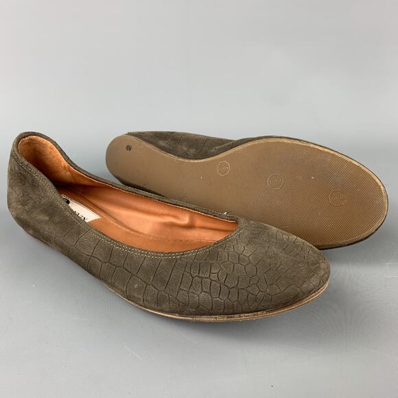 LANVIN Size 8 Taupe Suede Goat Ballerina Flats - Picture 3 of 7